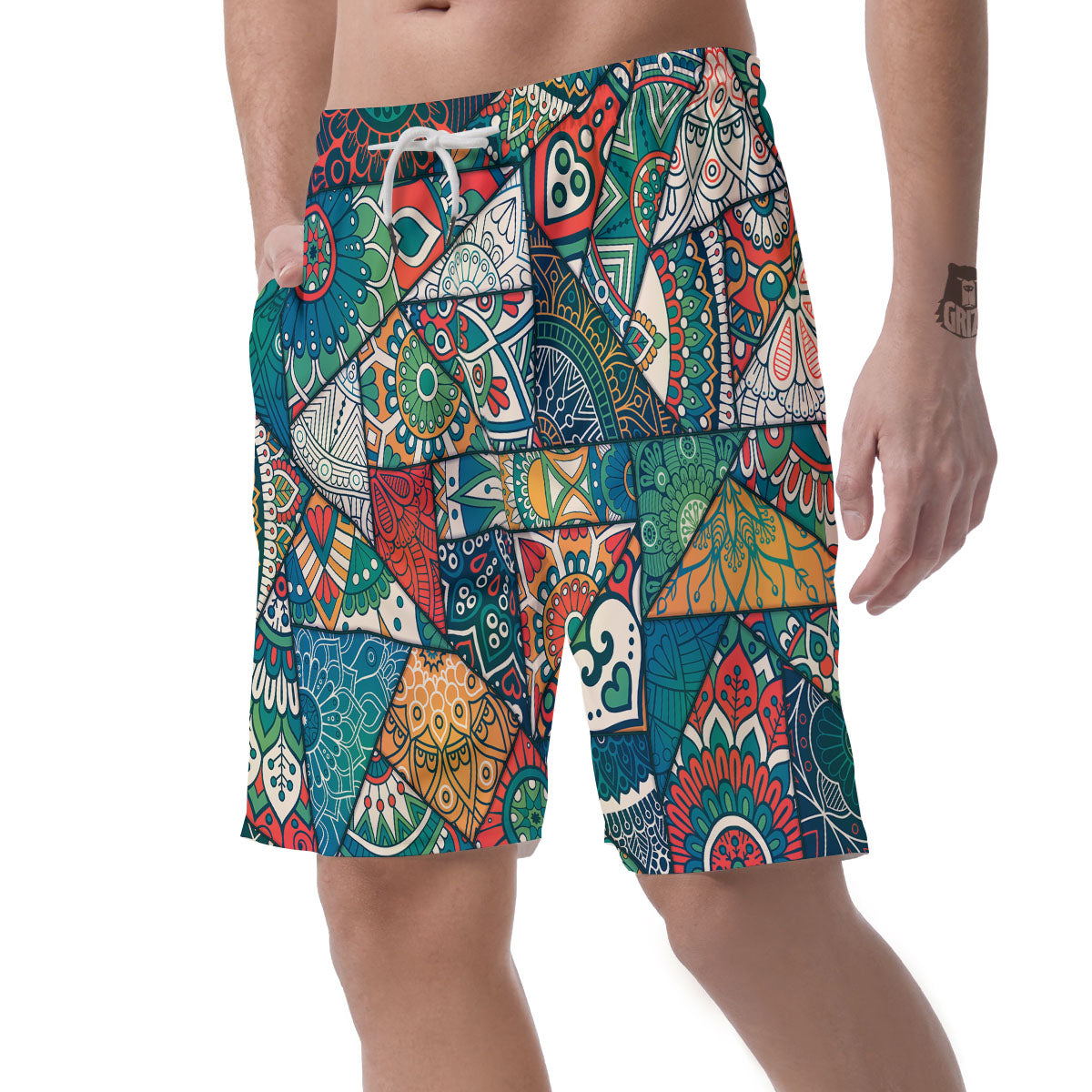 Bohemian Patchwork Mandala Print Pattern Men's Shorts-grizzshop