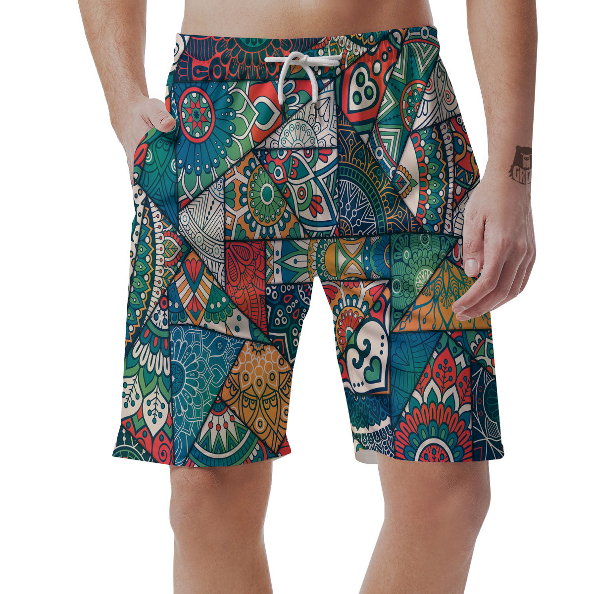 Bohemian Patchwork Mandala Print Pattern Men's Shorts-grizzshop