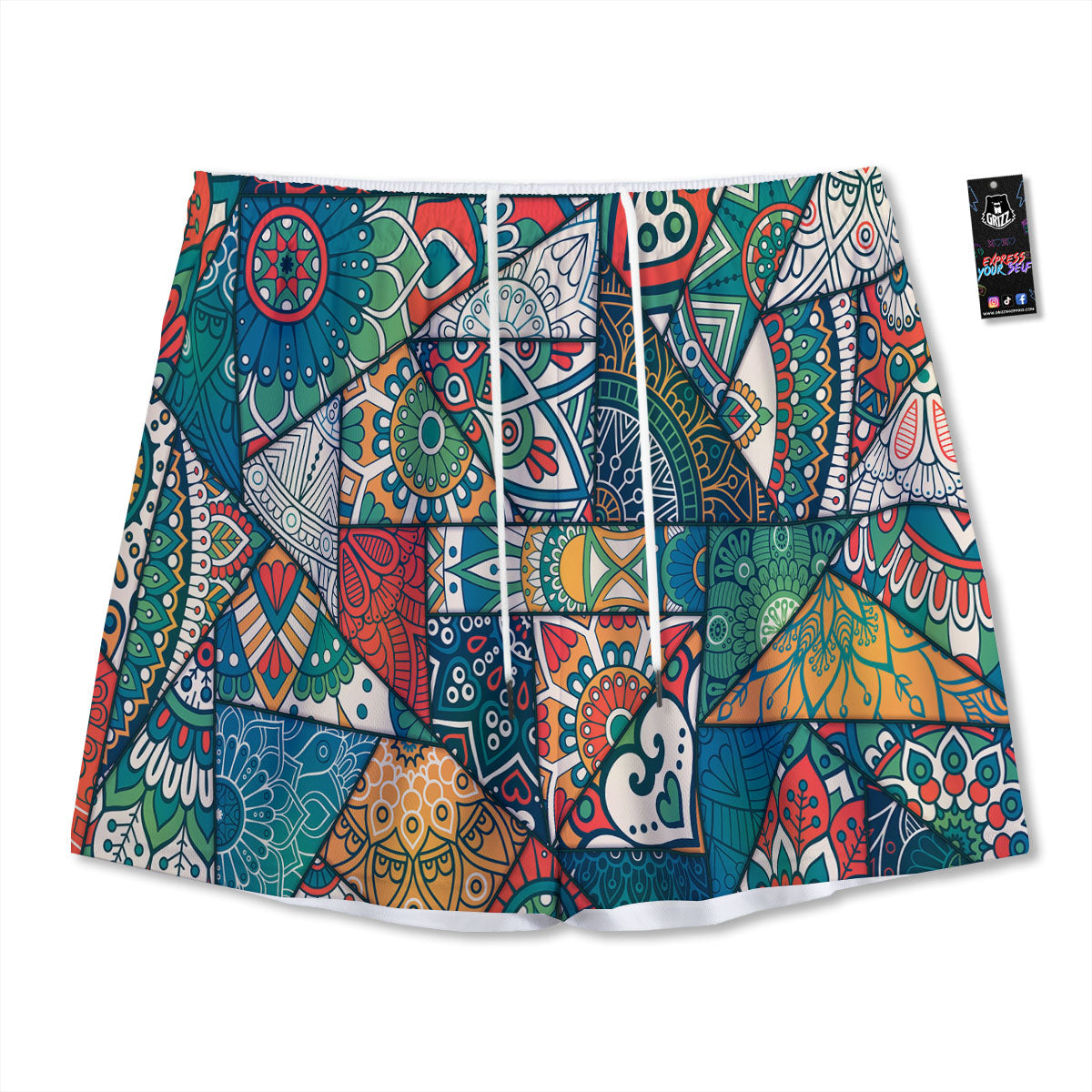 Bohemian Patchwork Mandala Print Pattern Mesh Shorts