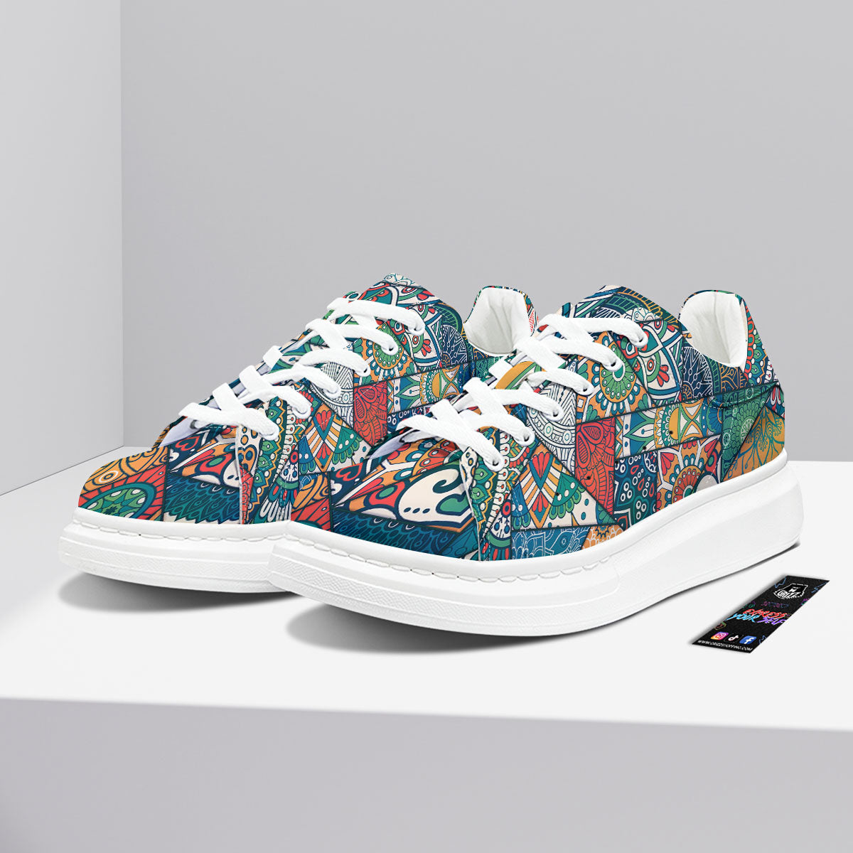 Bohemian Patchwork Mandala Print Pattern Platform Shoes-grizzshop