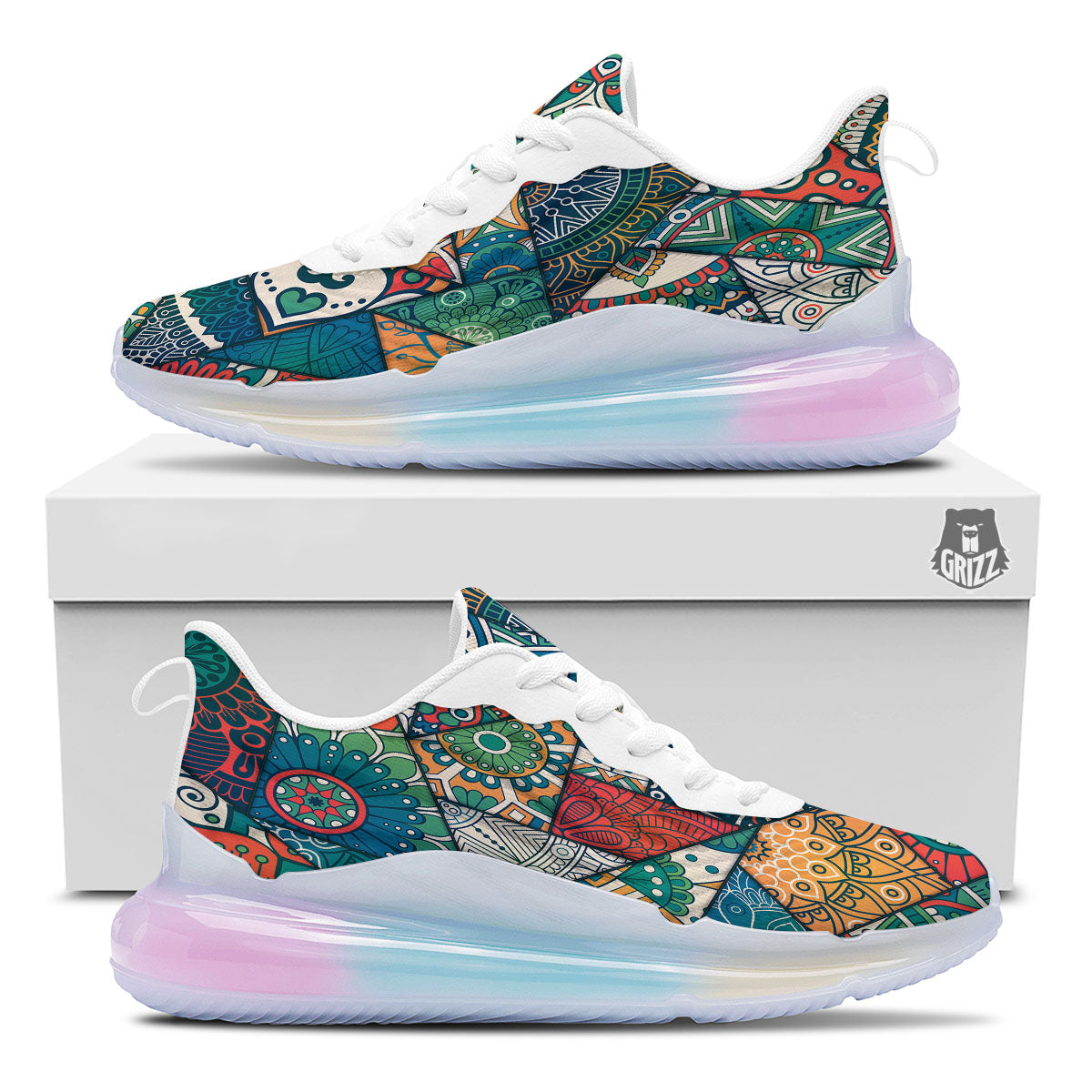 Bohemian Patchwork Mandala Print Pattern Running Sneakers-grizzshop