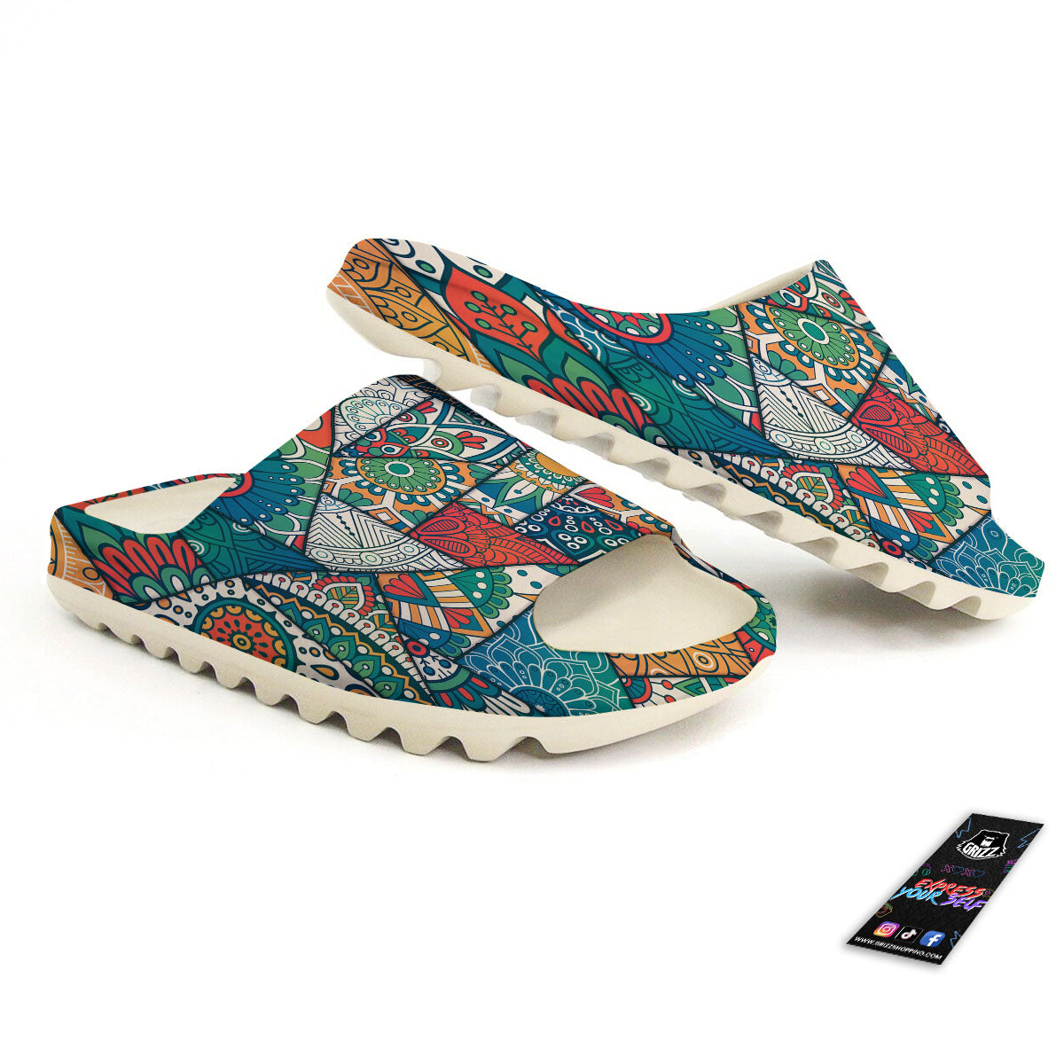 Bohemian Patchwork Mandala Print Pattern Sandals-grizzshop