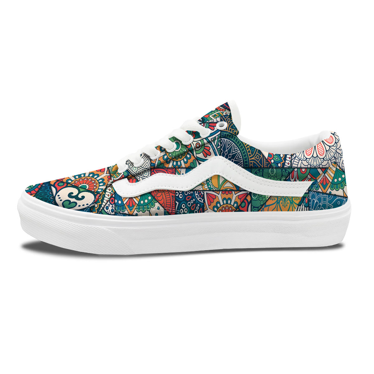 Bohemian Patchwork Mandala Print Pattern Skate Shoes-grizzshop