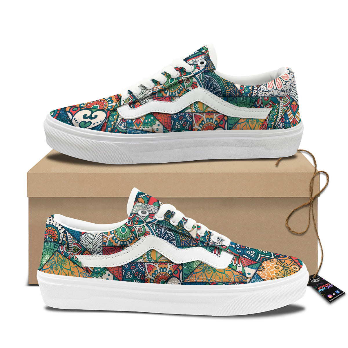 Bohemian Patchwork Mandala Print Pattern Skate Shoes-grizzshop