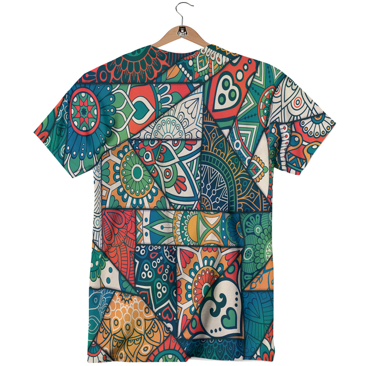 Bohemian Patchwork Mandala Print Pattern T-Shirt-grizzshop