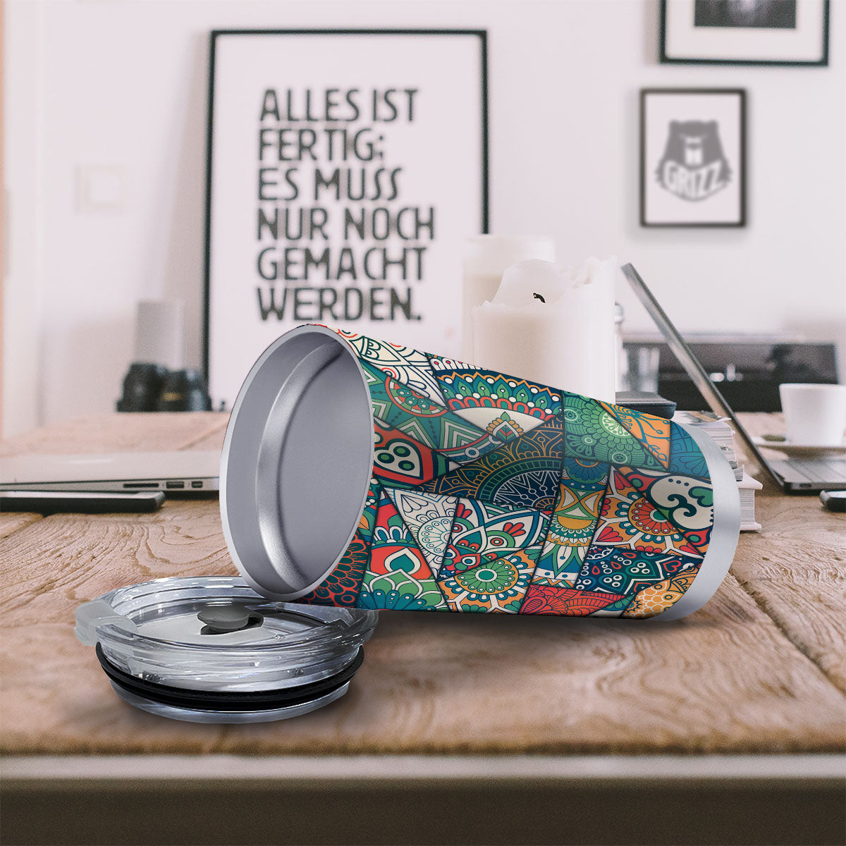 Bohemian Patchwork Mandala Print Pattern Tumbler-grizzshop