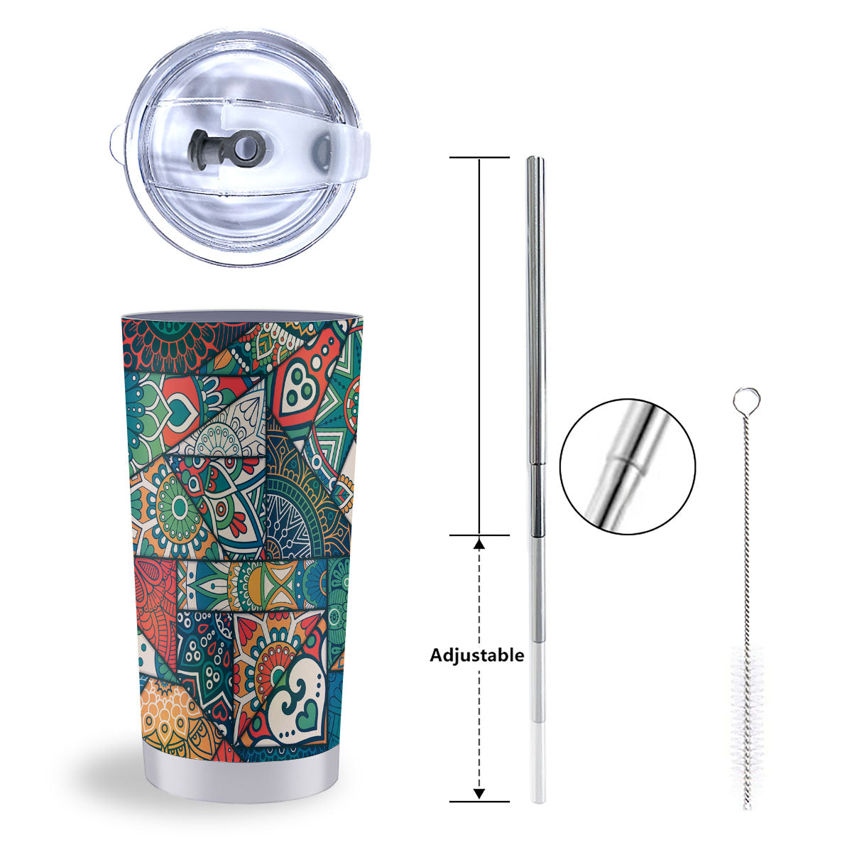 Bohemian Patchwork Mandala Print Pattern Tumbler-grizzshop