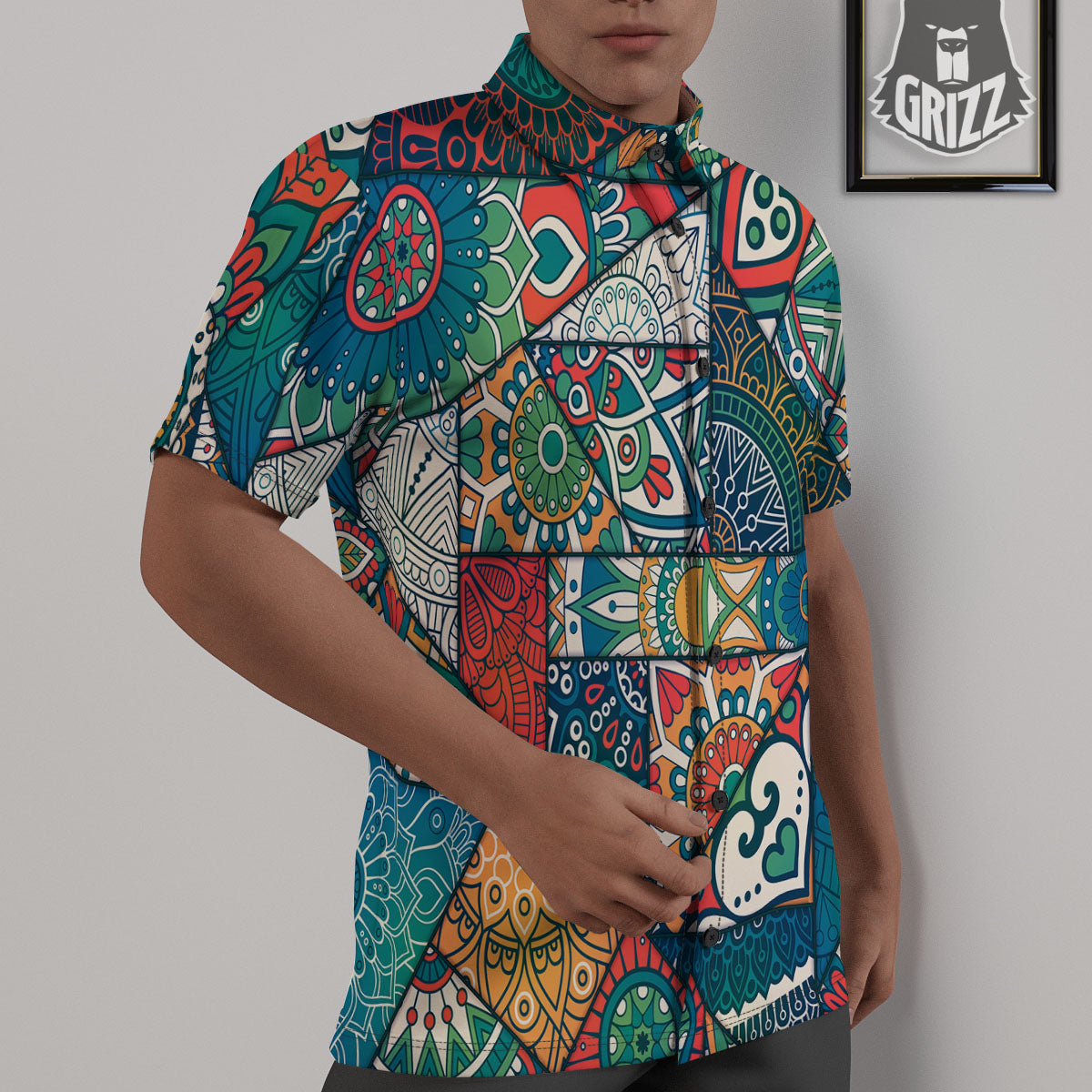 Bohemian Patchwork Mandala Print Pattern Untucked Shirts-grizzshop