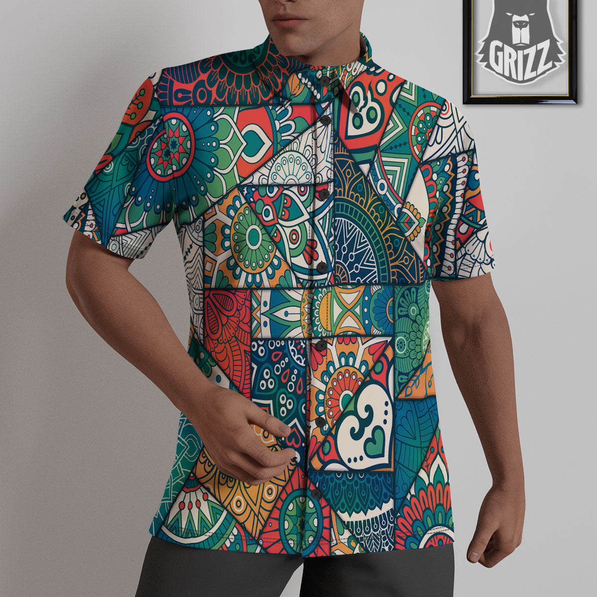 Bohemian Patchwork Mandala Print Pattern Untucked Shirts-grizzshop