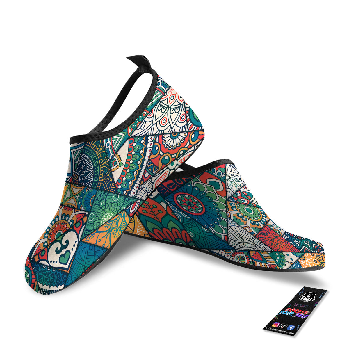 Bohemian Patchwork Mandala Print Pattern Water Shoes-grizzshop
