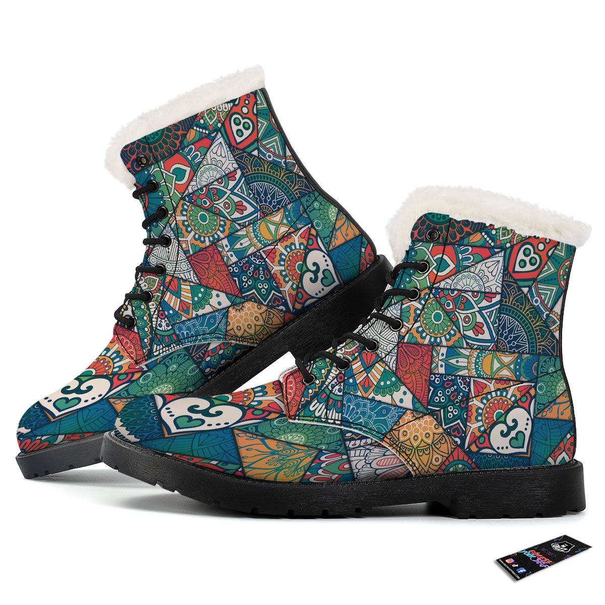 Bohemian Patchwork Mandala Print Pattern Winter Boots-grizzshop