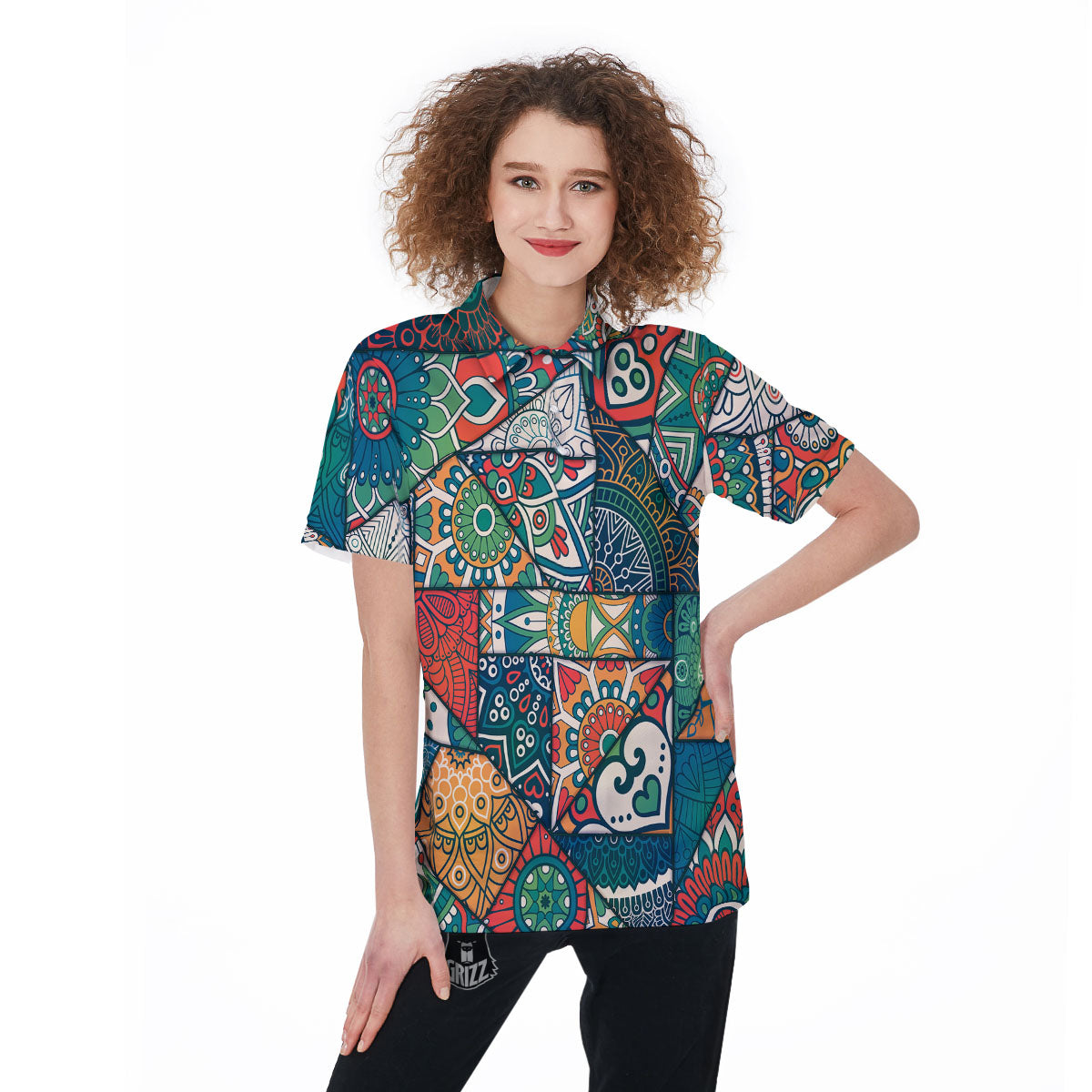Bohemian Patchwork Mandala Print Pattern Women's Golf Shirts-grizzshop