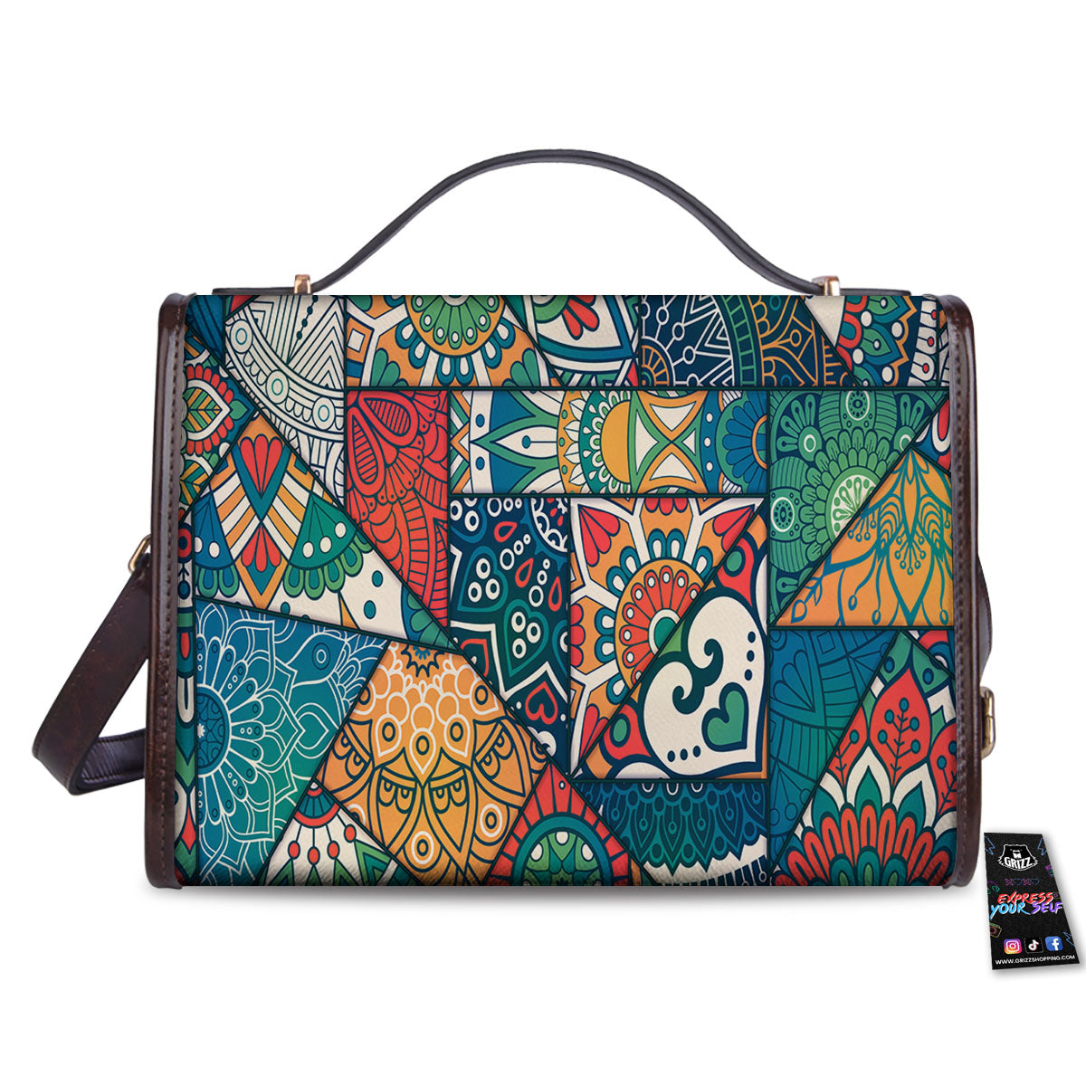 Bohemian Patchwork Mandala Print Pattern Women's Satchel Bag-grizzshop