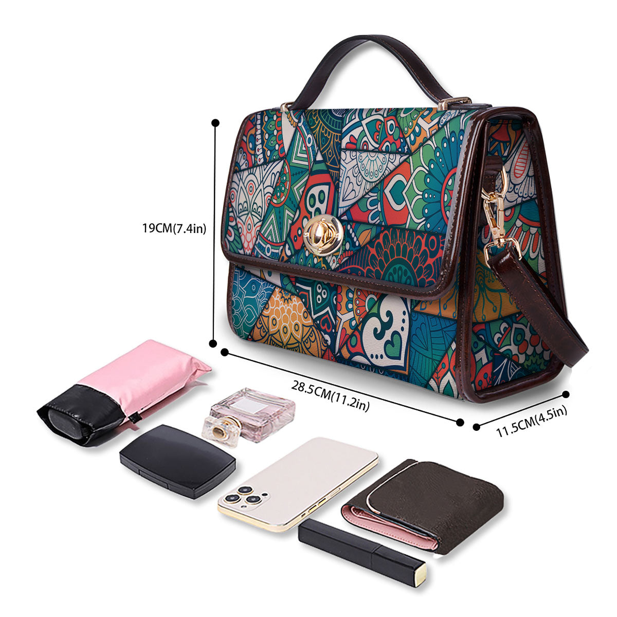 Bohemian Patchwork Mandala Print Pattern Women's Satchel Bag-grizzshop