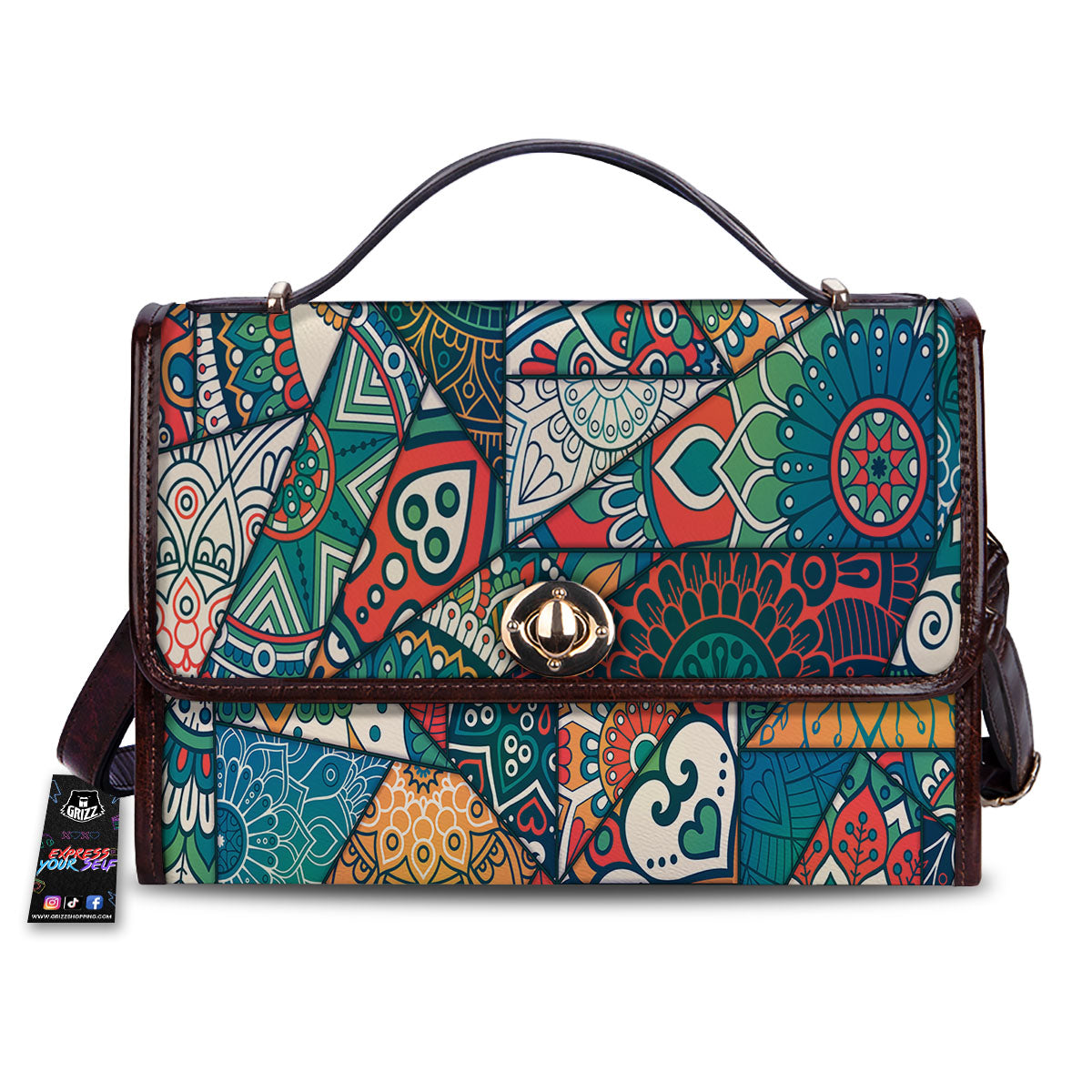 Bohemian Patchwork Mandala Print Pattern Women's Satchel Bag-grizzshop