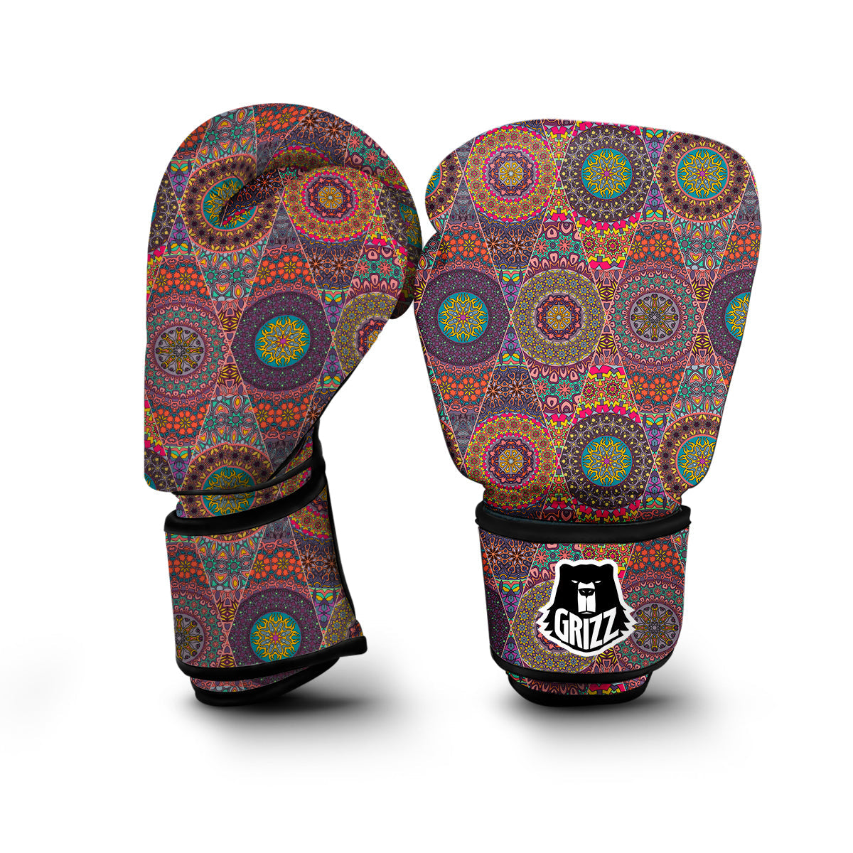 Bohemian Patchwork Pattern Print Boxing Gloves-grizzshop