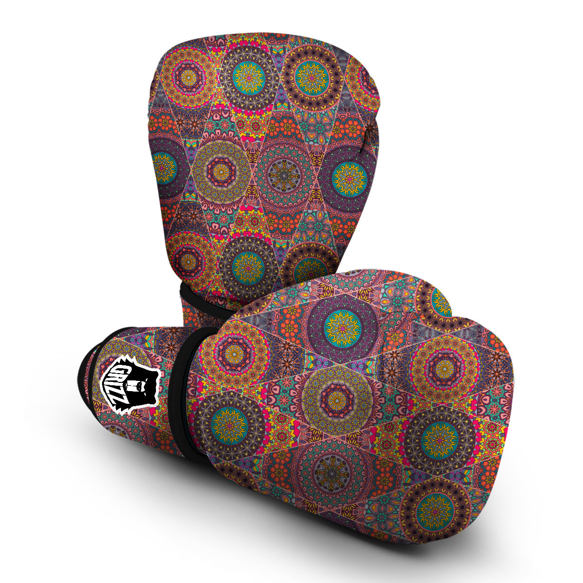 Bohemian Patchwork Pattern Print Boxing Gloves-grizzshop