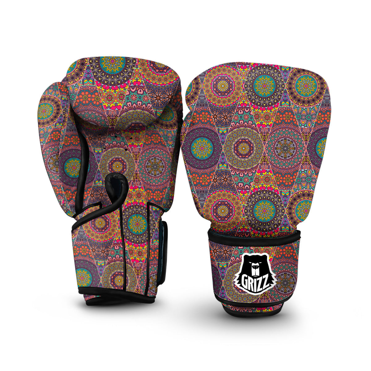 Bohemian Patchwork Pattern Print Boxing Gloves-grizzshop