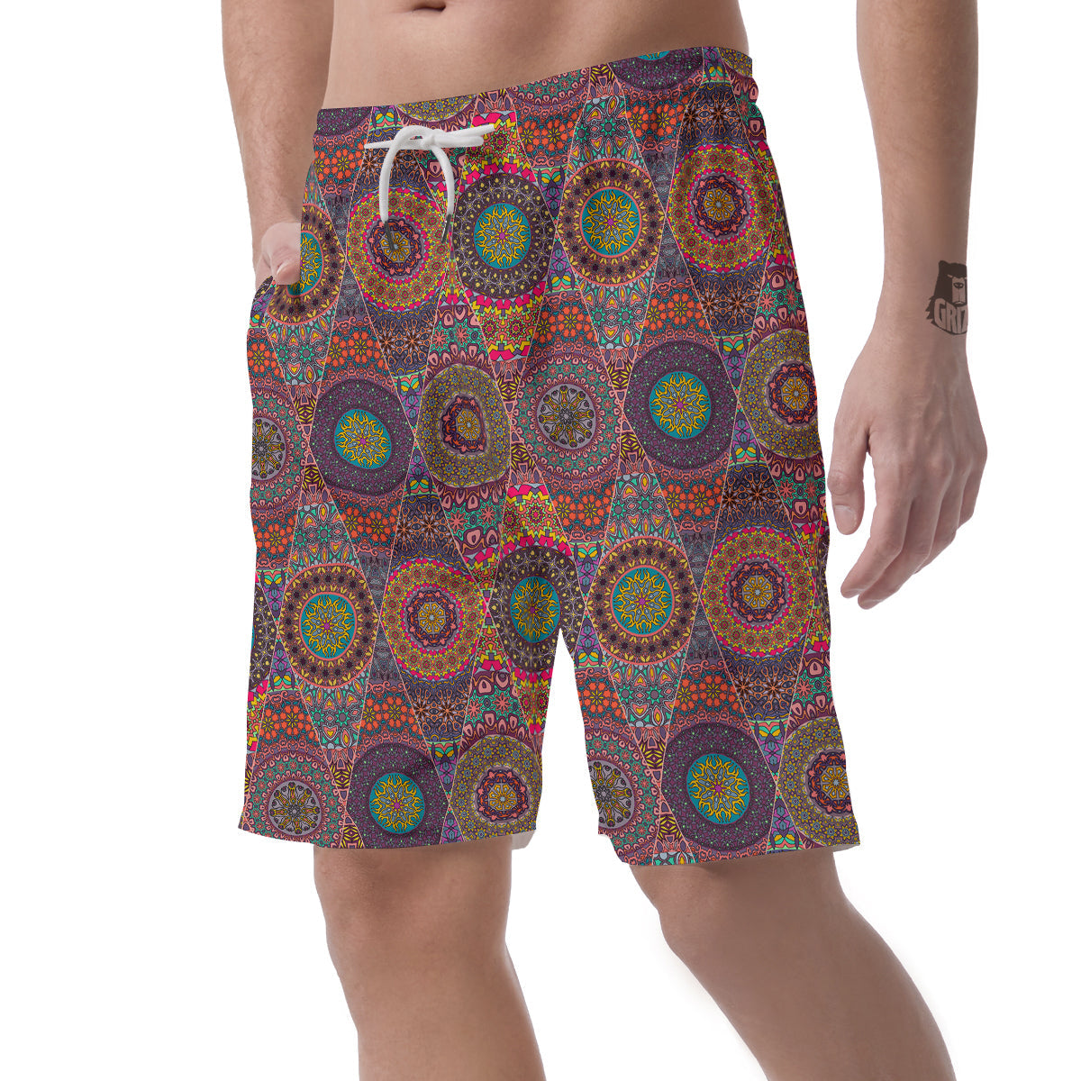 Bohemian Patchwork Pattern Print Men's Shorts-grizzshop