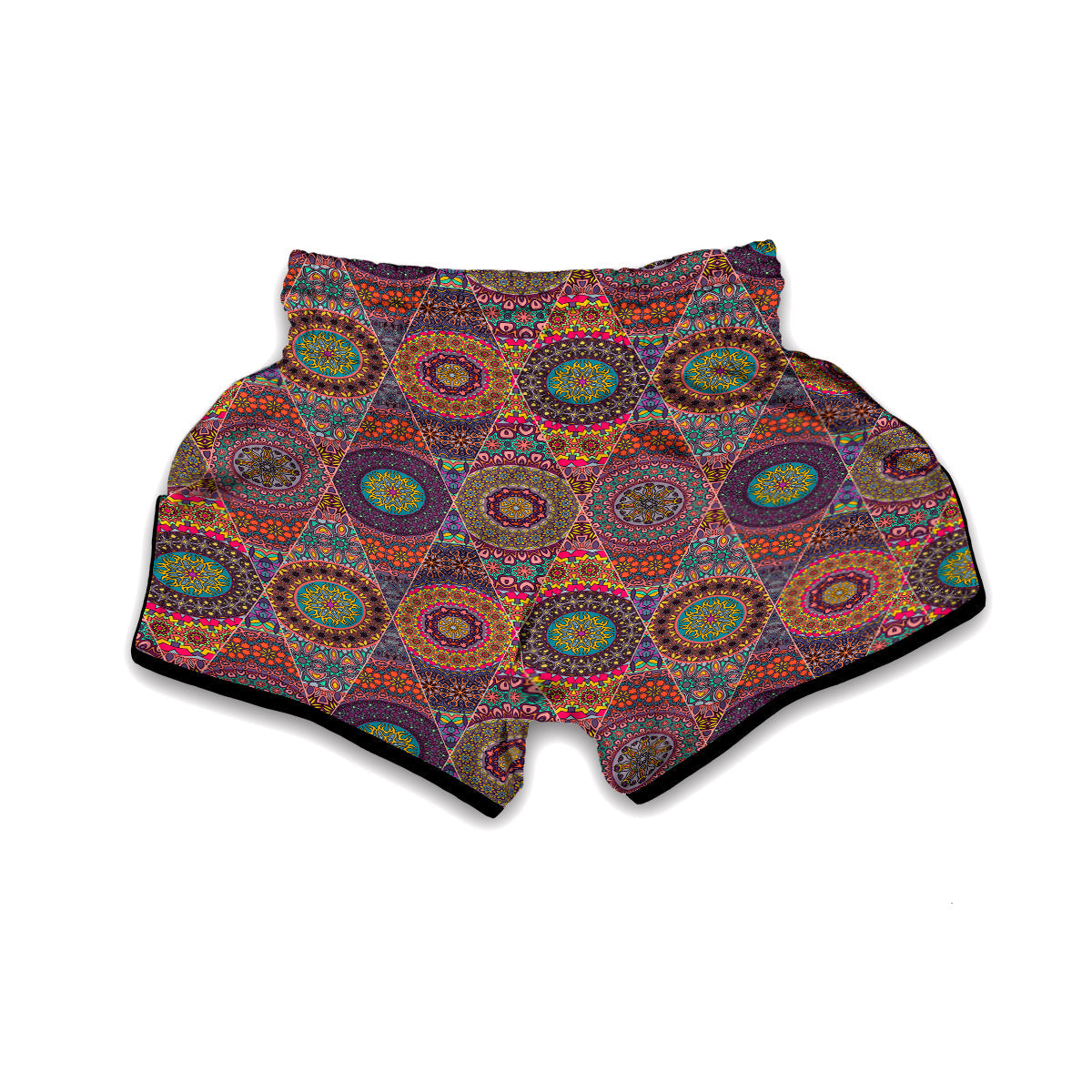 Bohemian Patchwork Pattern Print Muay Thai Boxing Shorts-grizzshop