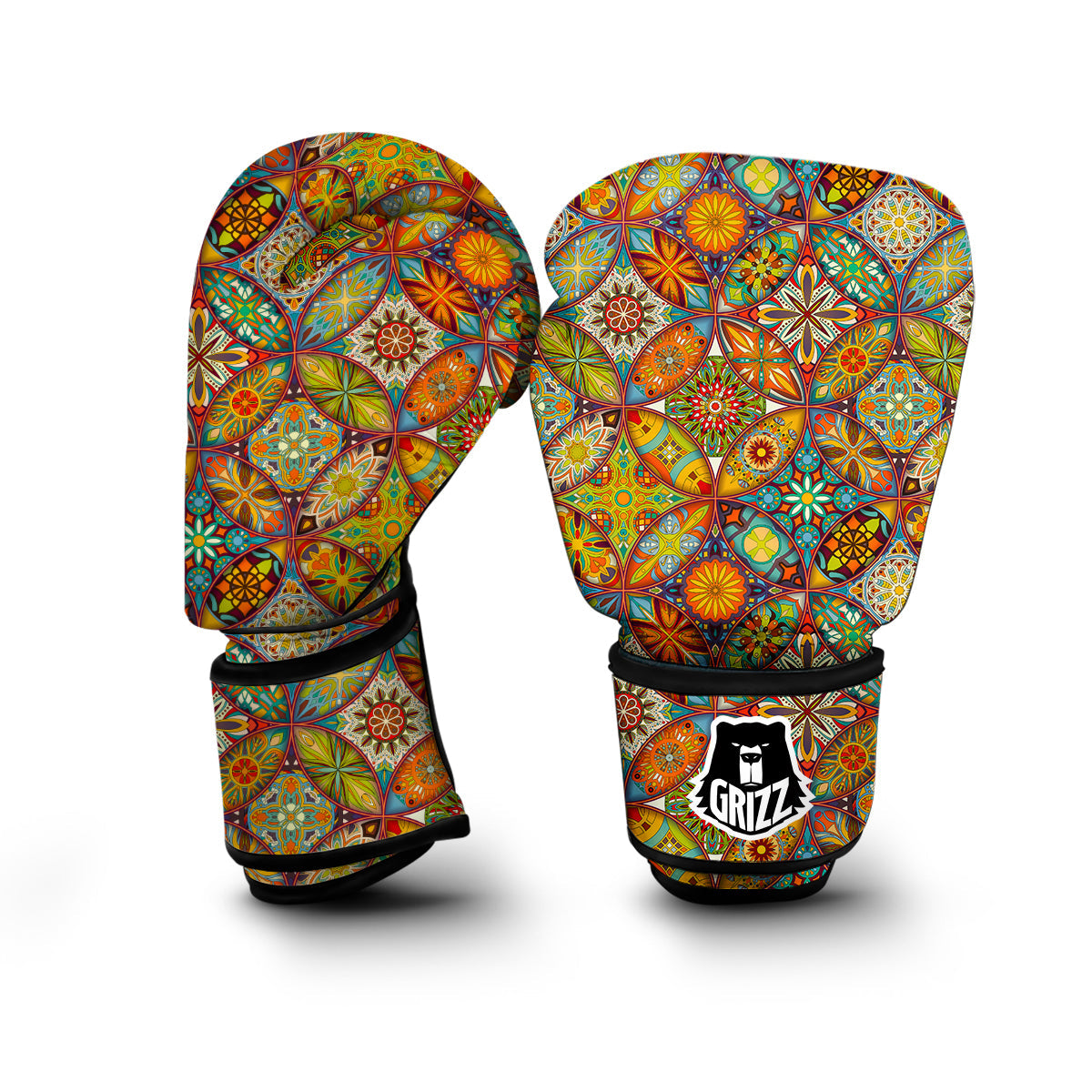 Bohemian Patchwork Print Pattern Boxing Gloves-grizzshop