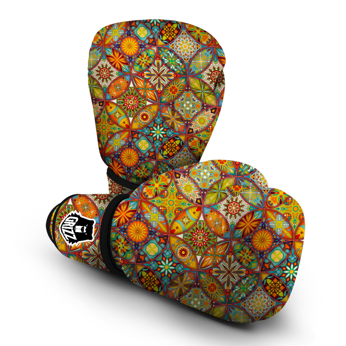 Bohemian Patchwork Print Pattern Boxing Gloves-grizzshop