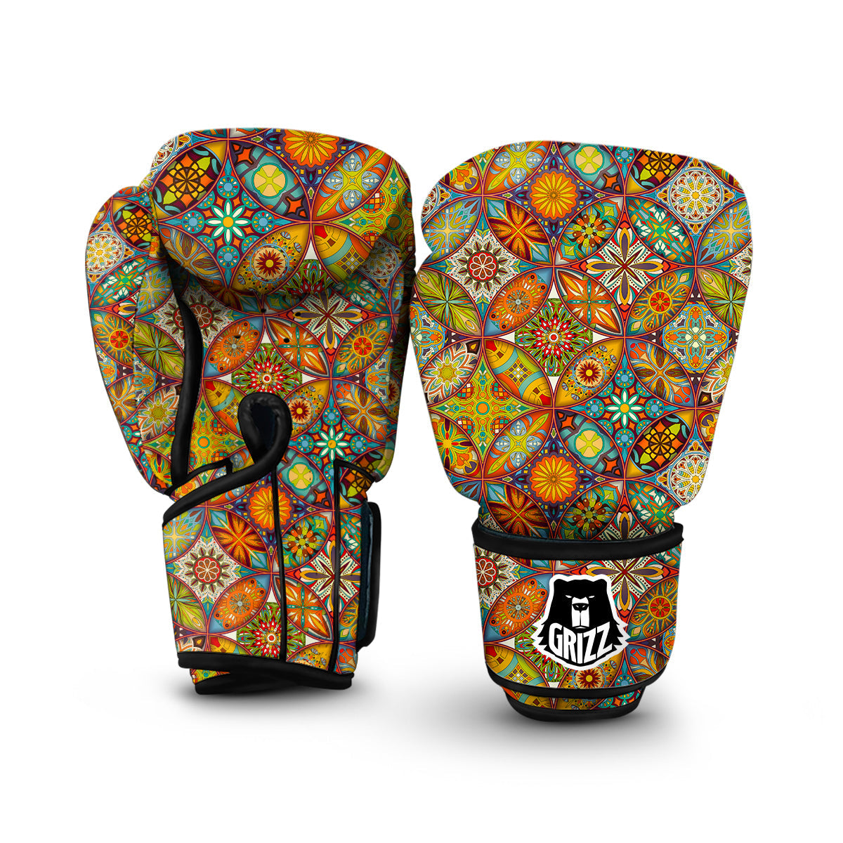 Bohemian Patchwork Print Pattern Boxing Gloves-grizzshop