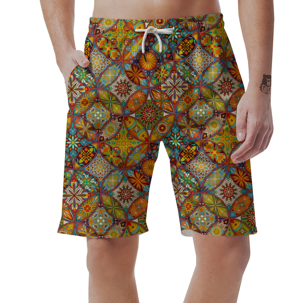 Bohemian Patchwork Print Pattern Men's Shorts-grizzshop