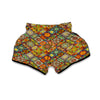 Bohemian Patchwork Print Pattern Muay Thai Boxing Shorts-grizzshop