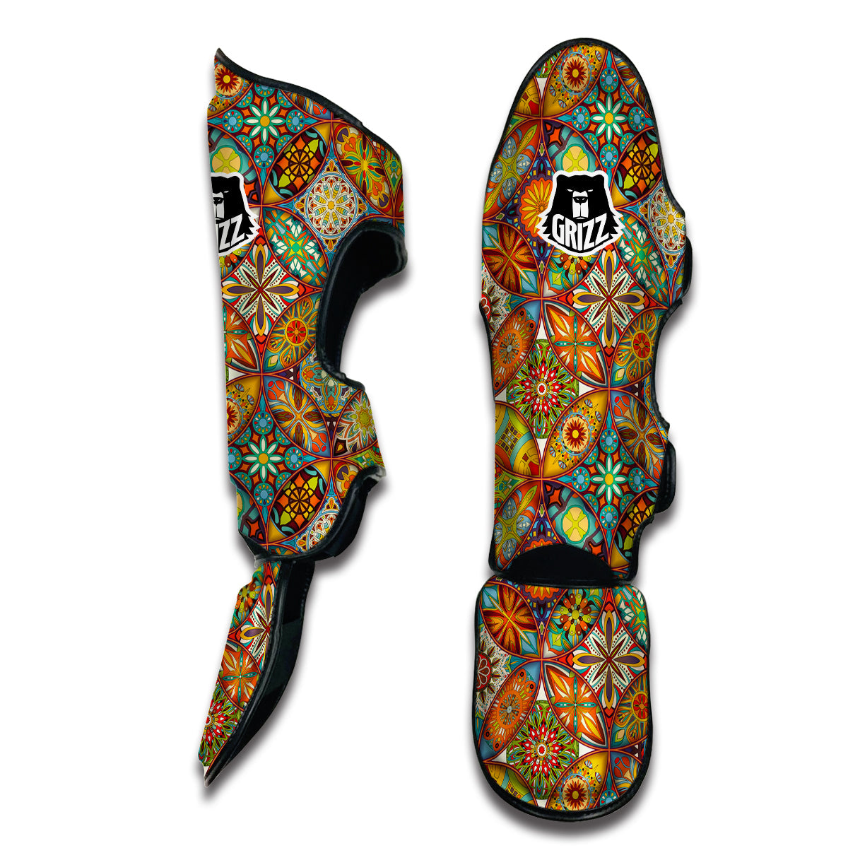 Bohemian Patchwork Print Pattern Muay Thai Shin Guards-grizzshop