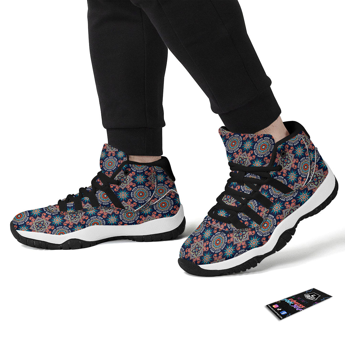 Bohemian Pattern Print Black Bball Shoes-grizzshop