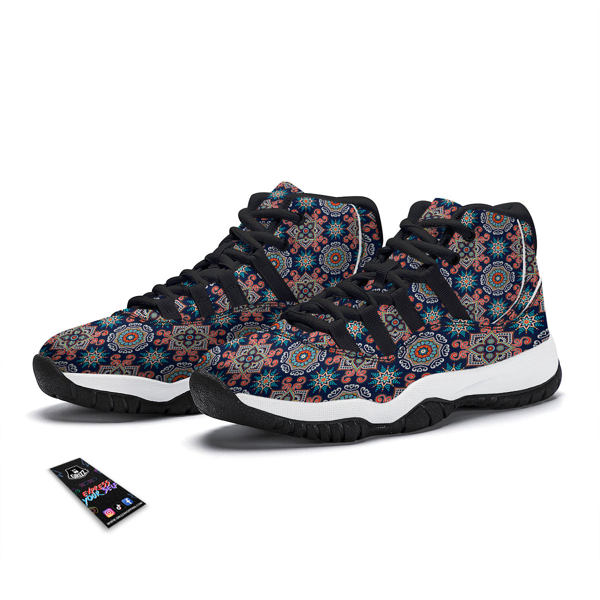 Bohemian Pattern Print Black Bball Shoes-grizzshop