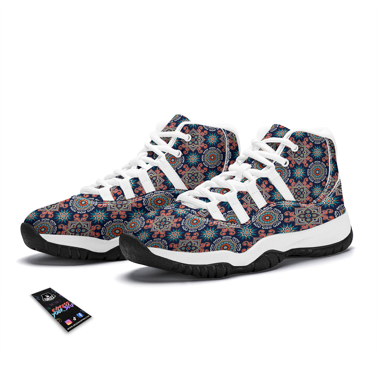 Bohemian Pattern Print White Bball Shoes-grizzshop