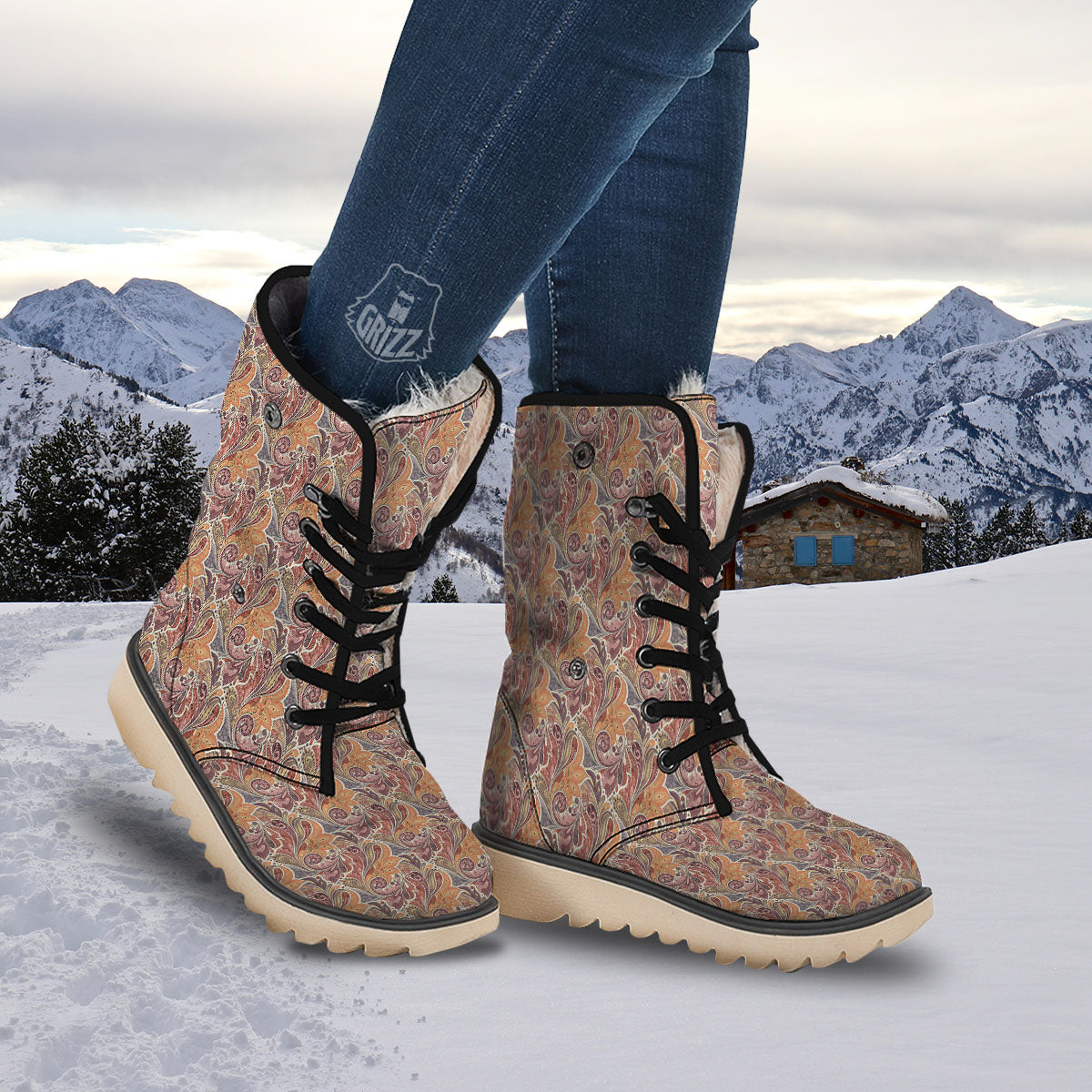 Bohemian Pigeon Floral Print Pattern Snow Boots-grizzshop