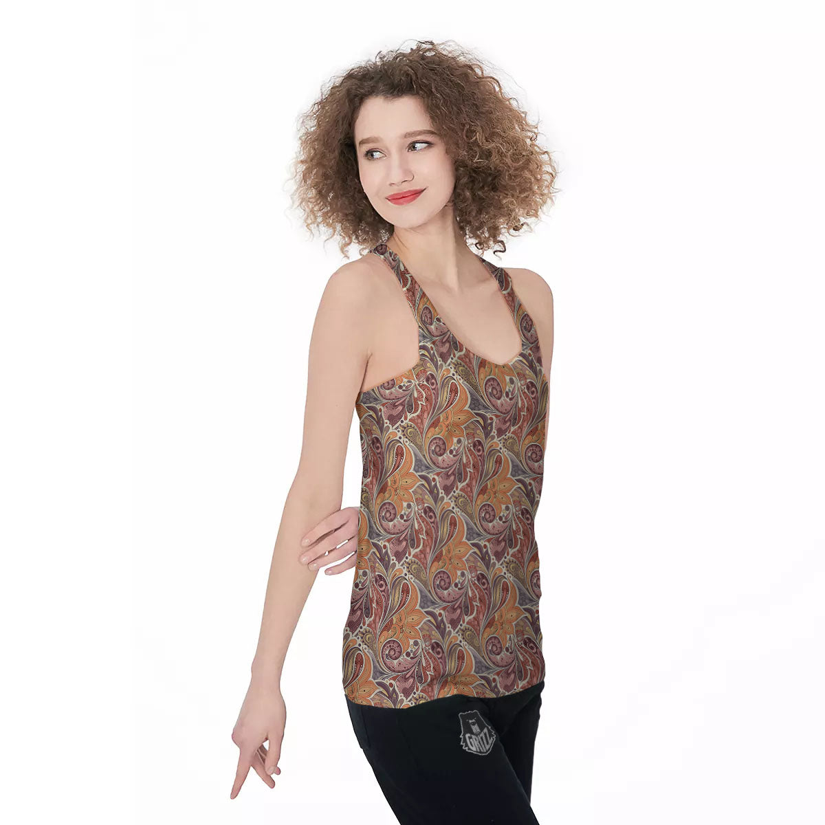 Bohemian Pigeon Floral Print Pattern Women's Racerback Tank Top-grizzshop