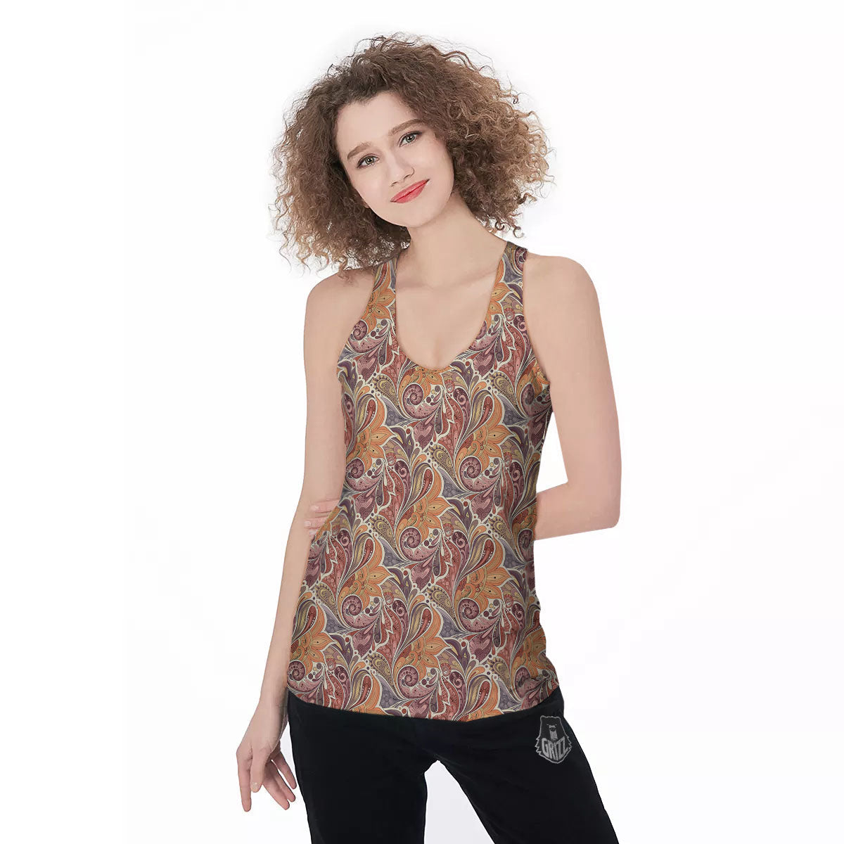 Bohemian Pigeon Floral Print Pattern Women's Racerback Tank Top-grizzshop