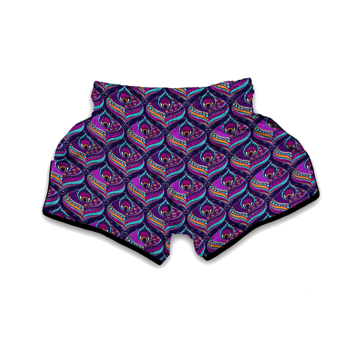 Bohemian Purple Pattern Print Muay Thai Boxing Shorts-grizzshop