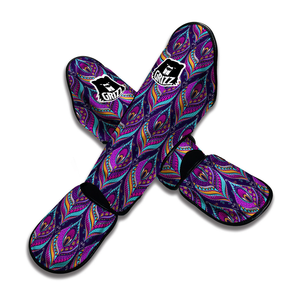 Bohemian Purple Pattern Print Muay Thai Shin Guards-grizzshop