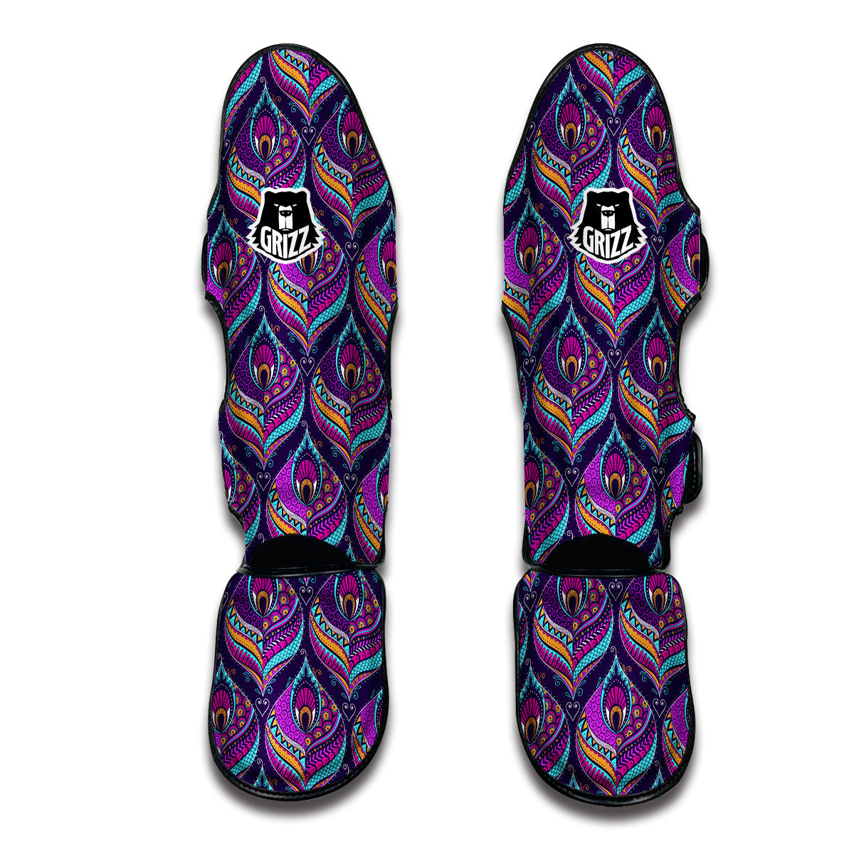 Bohemian Purple Pattern Print Muay Thai Shin Guards-grizzshop