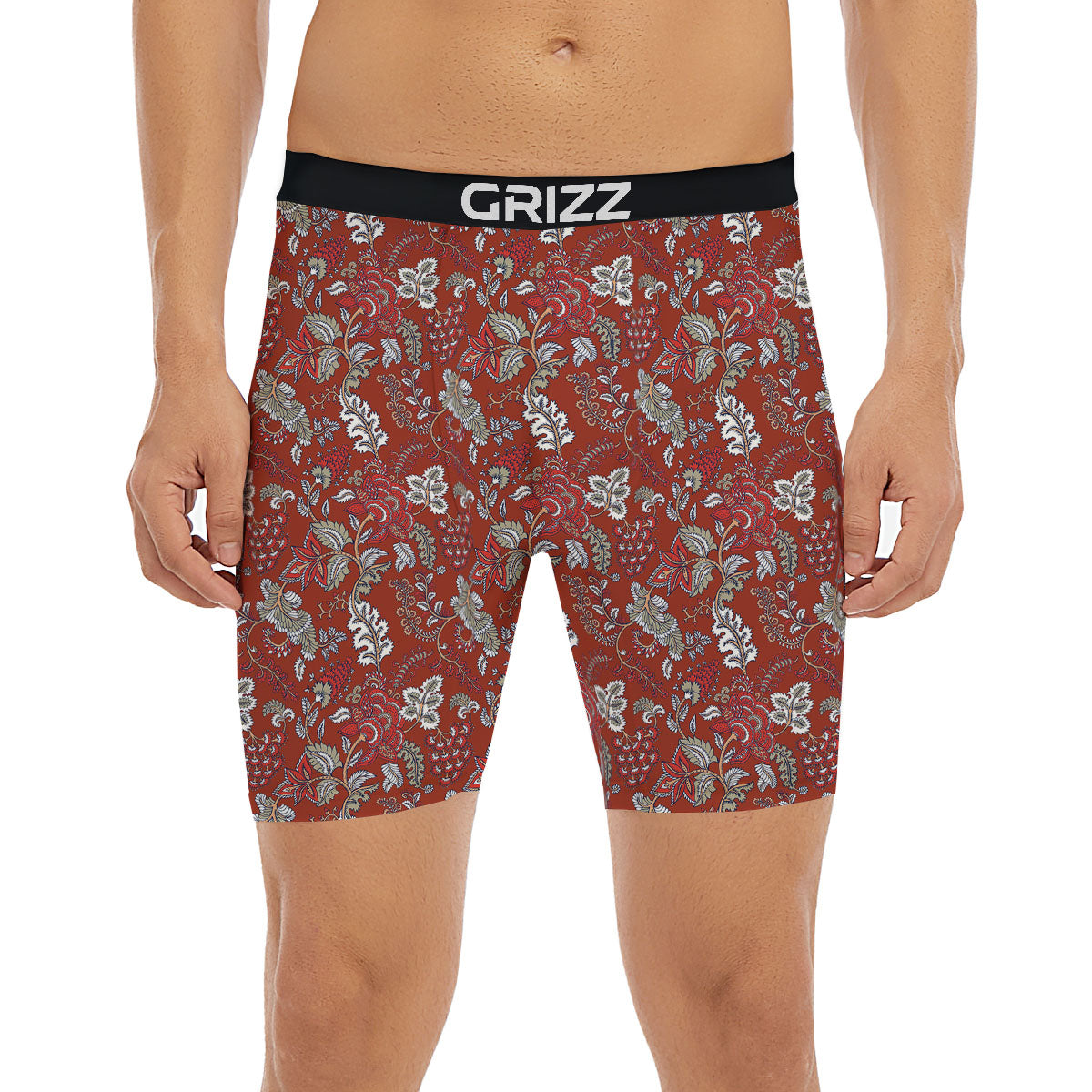 Bohemian Red Floral Print Pattern Boxer Briefs-grizzshop