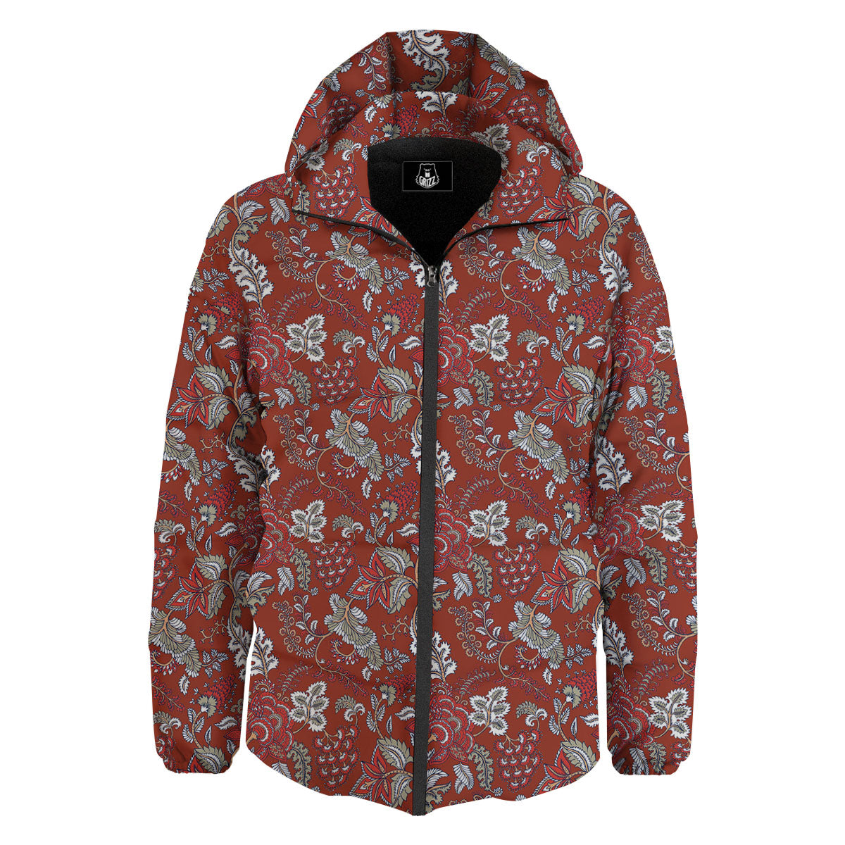 Bohemian Red Floral Print Pattern Down Jacket-grizzshop
