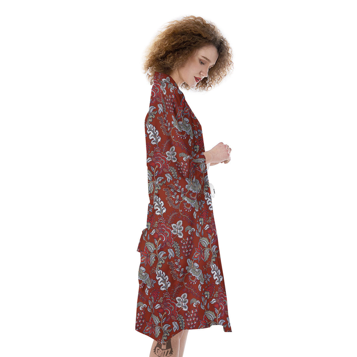 Bohemian Red Floral Print Pattern Kimono-grizzshop