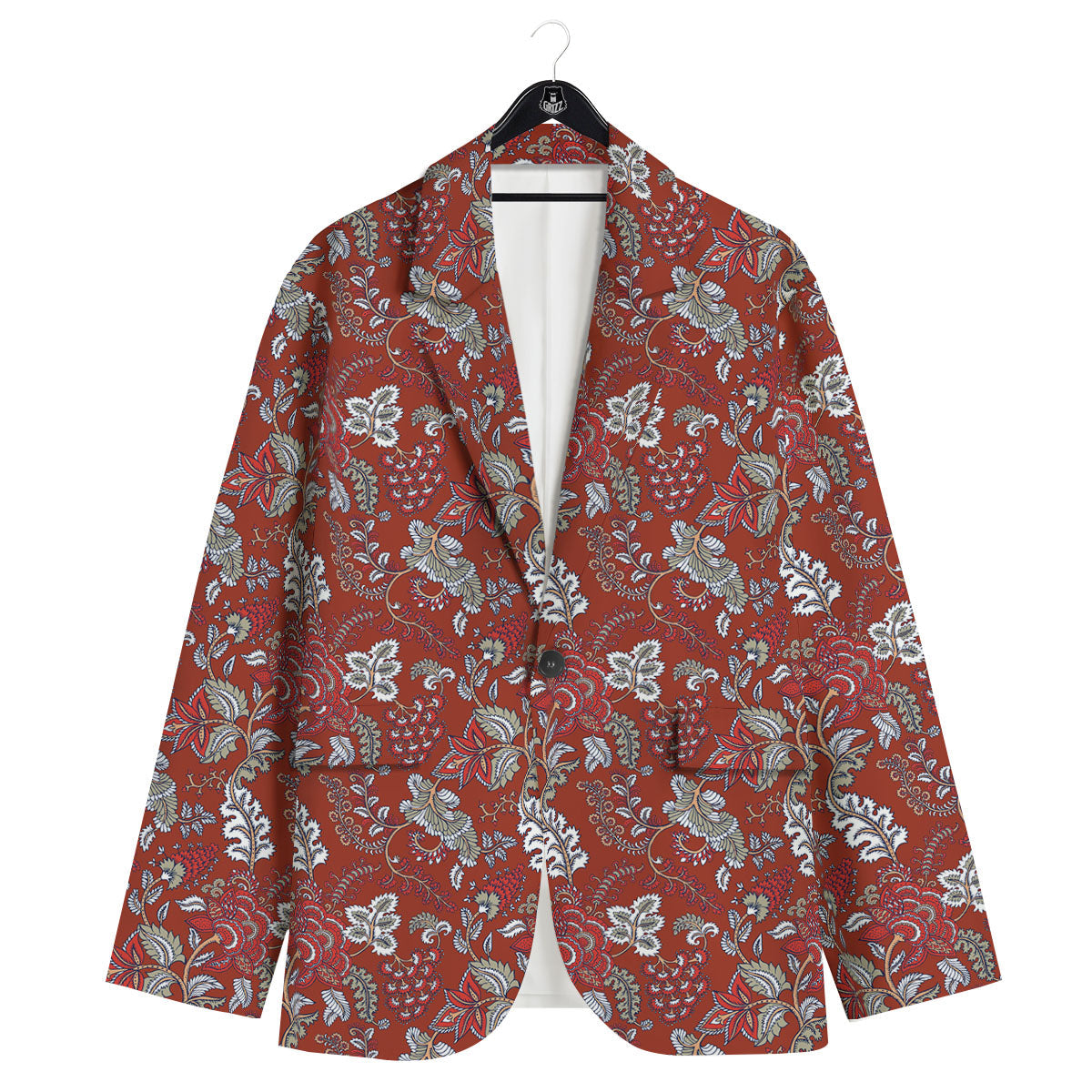 Bohemian Red Floral Print Pattern Men's Sport Coat-grizzshop