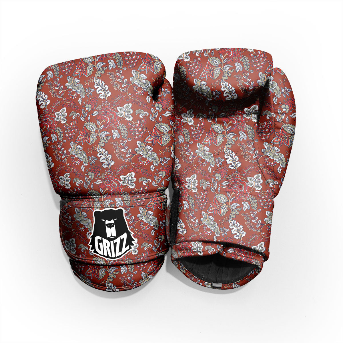 Bohemian Red Floral Print Pattern Pro Boxing Glove