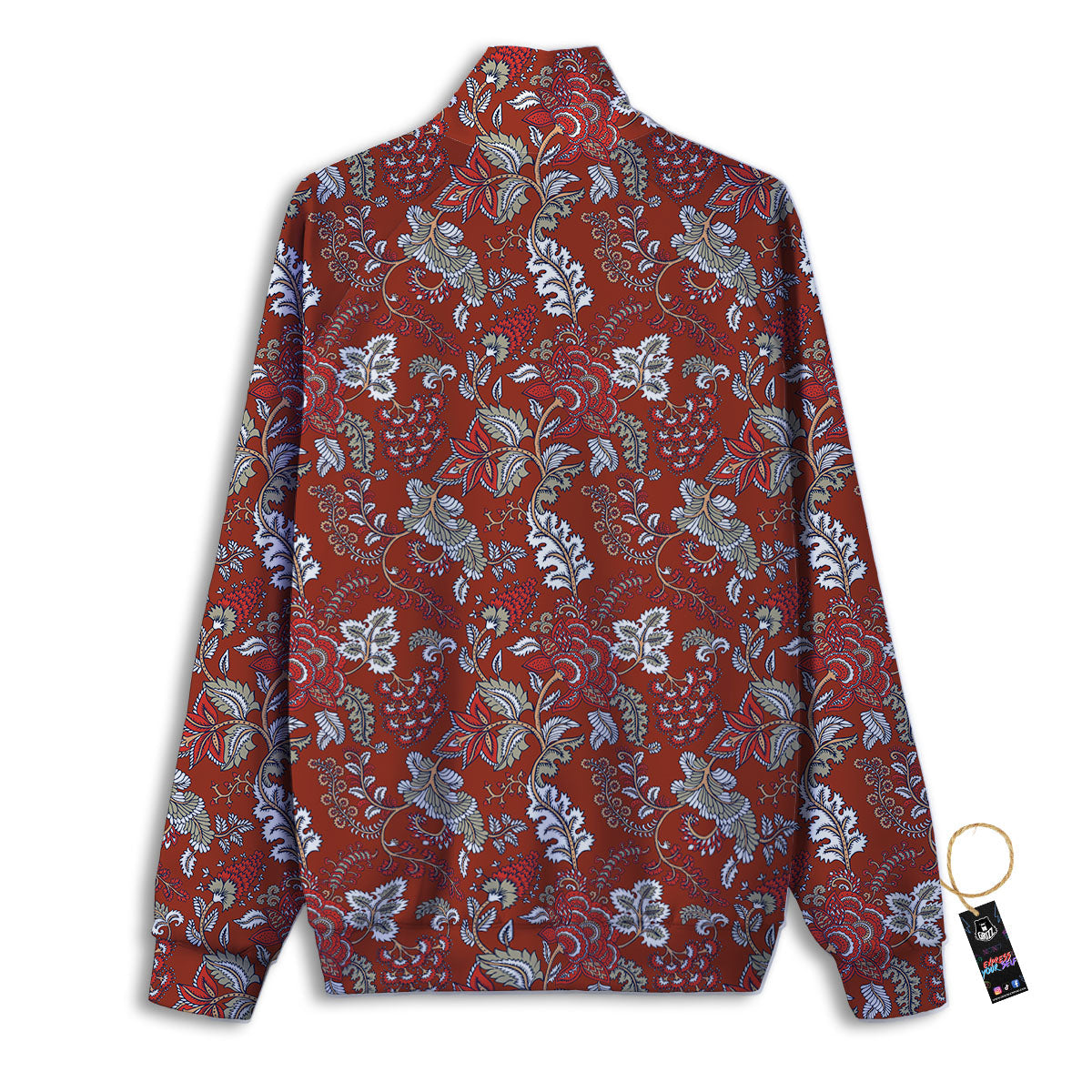 Bohemian Red Floral Print Pattern Track Jacket-grizzshop