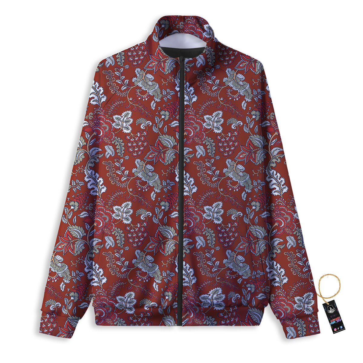 Bohemian Red Floral Print Pattern Track Jacket-grizzshop