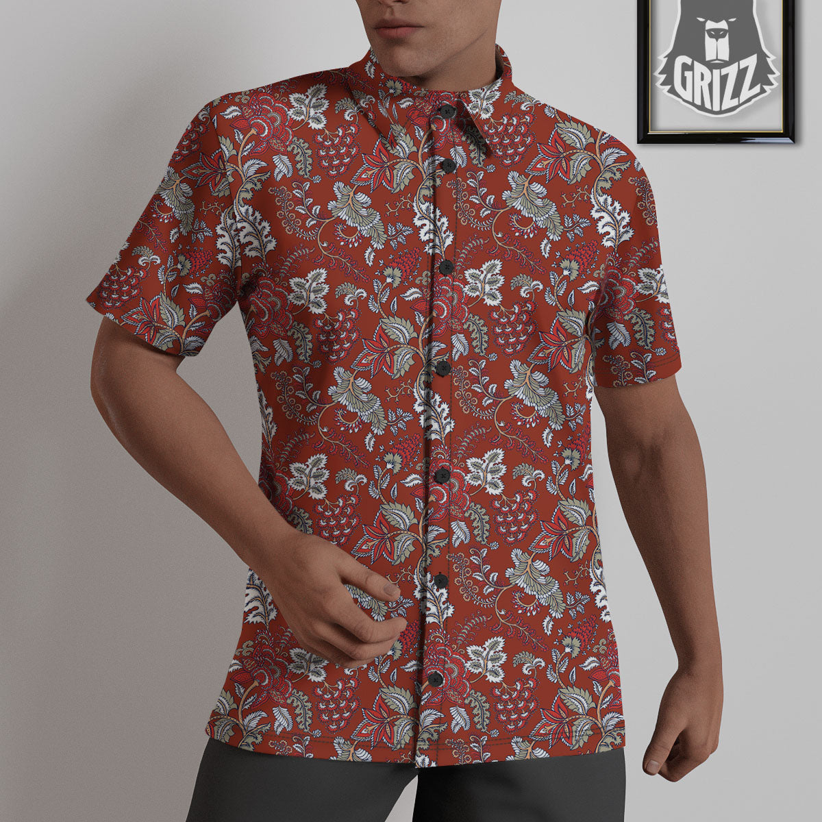 Bohemian Red Floral Print Pattern Untucked Shirts-grizzshop