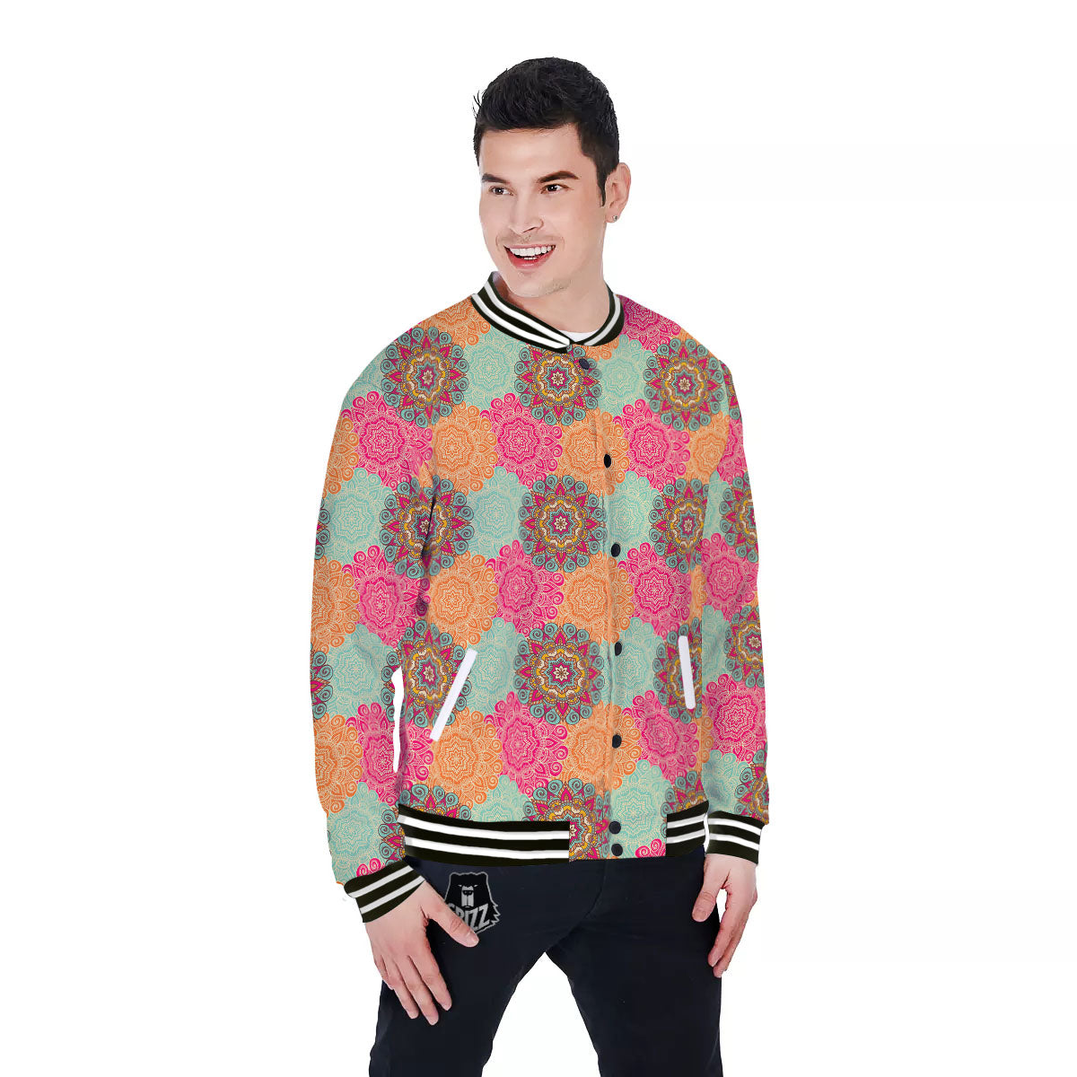 Bohemian Sangria Mandala Print Pattern Baseball Jacket-grizzshop