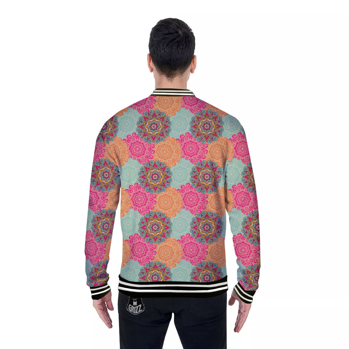 Bohemian Sangria Mandala Print Pattern Baseball Jacket-grizzshop