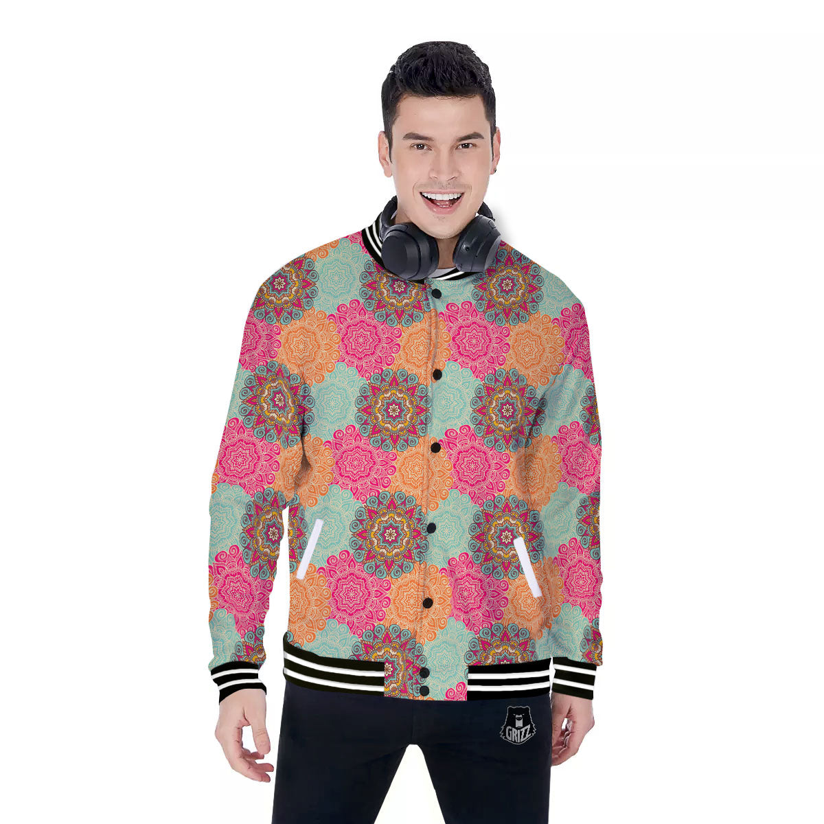 Bohemian Sangria Mandala Print Pattern Baseball Jacket-grizzshop